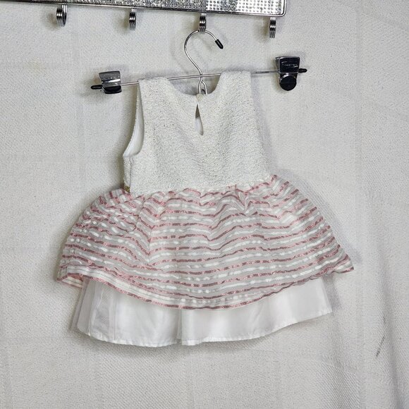 The Childrens Place White Gold Sparkle Pink Stripe Fit & Flare Lined Dress 9-12M - Picture 8 of 16